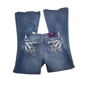 V by Victoria Beckham Flare Jeans sz 28 Stars Distressed Denim Bell Bottoms